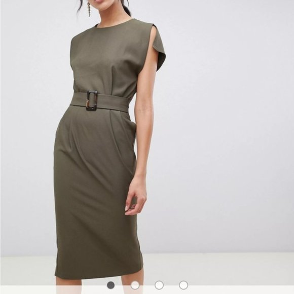 ASOS Dresses & Skirts - ASOS split cap sleeve midi pencil dress with buckle